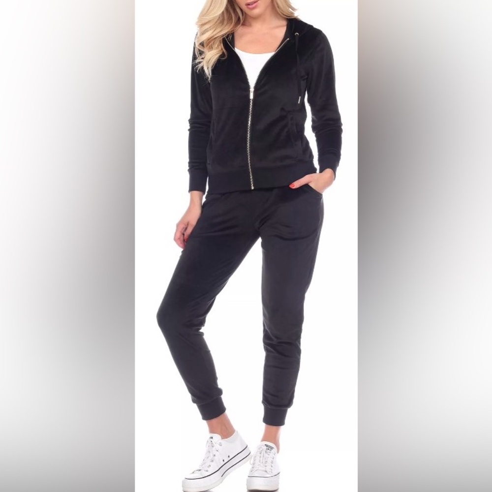 White Mark Black Velour Tracksuit Loungewear 2pc Set